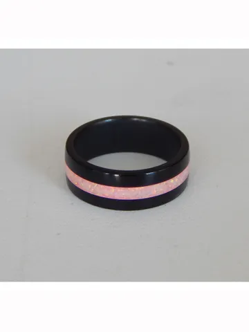 Stylish black ring. Carbon ring with synthetic opal. 5 3/4 $54.00