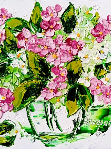Lilac Painting Flower Original Art Impasto Oil Painting 6x6 painting Floral Small Painting by ArtProkopaloSv $100.00