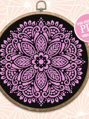 Mandala cross stitch pattern download PDF, Monochrome cross stitch sampler, Floral ornament cross stitch chart, Flowers embroidery PDF #M118 $4.60