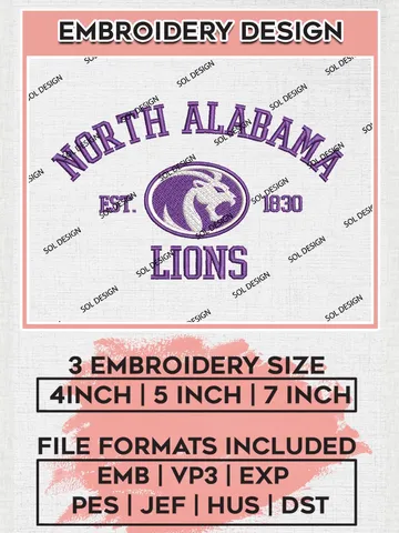 North Alabama Lions Est 1830 Logo Embroidery Designs, NCAA North Alabama Lions Team Embroidery, NCAA Team Logo, 3 sizes, Machine embroidery Files, Digital Download $6.99