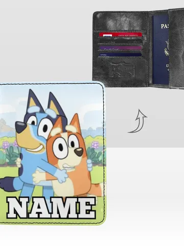 Bluey and Bingo Passport Cover Custom NAME, Passport Holder High-Grade Microfiber Leather $36.00