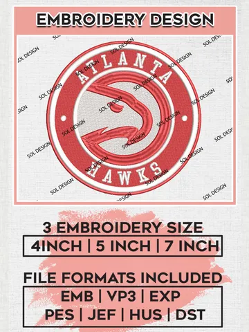Atlanta Hawks NBA Basketball Team Logo Embroidery Design, NBA Atlanta Hawks Logo Embroidery Files, Basketball Team Machine Embroidery, Machine Embroidery Design