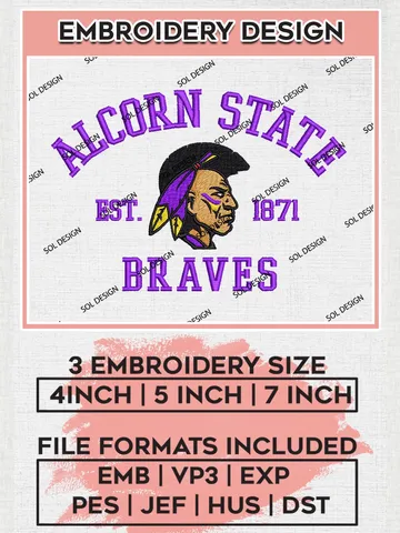 Alcorn State Braves Est 1871 Logo Embroidery Designs, NCAA Alcorn State Braves Team Embroidery, NCAA Team Logo, 3 sizes, Machine embroidery Files, Digital Download $6.99