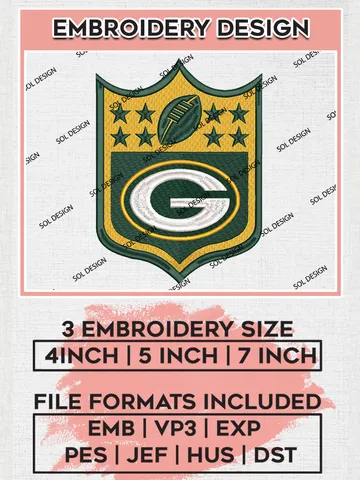 Green Bay Packers Logo Embroidery Design Files, NFL Packers, NFL Embroidery Designs, NFL Green Bay Packers Machine Embroidery Design, Digital Download