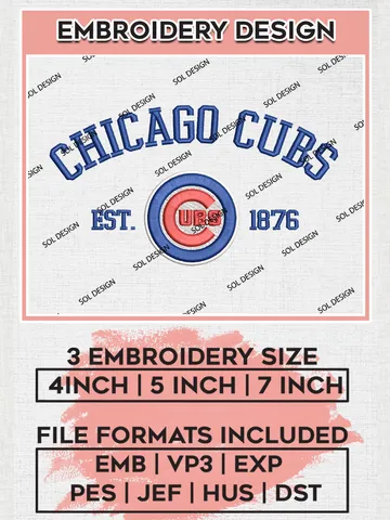 MLB Chicago Cubs Team Est Logo Embroidery Design, MLB Team Embroidery files, Chicago Cubs Baseball Team, Cubs Team, Digital Download $6.99