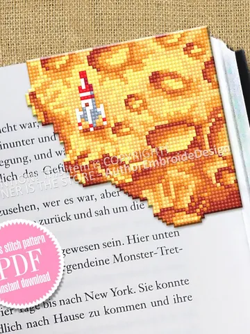 Corner bookmark cross stitch pattern download PDF Lunar craters cross stitch chart, Space bookmark pattern digital PDF Book lover gift #B330 $4.10