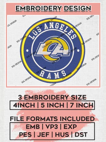 NFL Los Angeles Rams Circle Logo Embroidery Design Files, NFL Rams, NFL Embroidery Designs, NFL Los Angeles Rams Machine Embroidery Design, Digital Download $6.99
