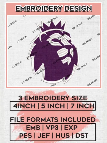 Premier League Machine Embroidery Designs, Premier League Embroidery, EPL Embroidery Designs, EPL Premier League Logo Embroidery Designs $6.99