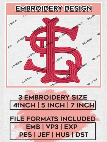 MLB St. Louis Cardinals Logo Embroidery Files, MLB St. Louis Cardinals Team Embroidery, MLB Teams, 3 sizes, MLB Machine embroidery designs, Digital Download $6.99
