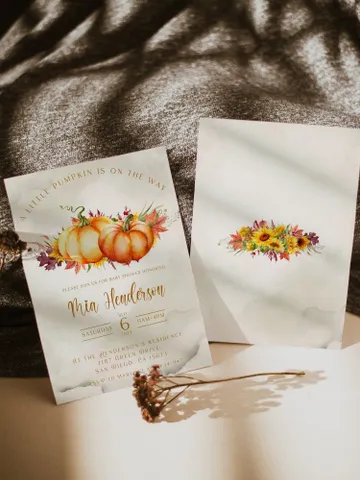 Little Pumpkin is on the way; Editable Autumn Pumpkin Baby Shower Invitation Template Canva; Fall 2022 Autumn Watercolor Pumpkin Invitation $10.98