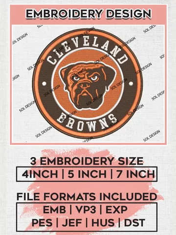 NFL Cleveland Browns Circle Logo Machine Embroidery Design Files, NFL Browns, NFL Embroidery Designs, NFL Cleveland Browns Machine Embroidery Design, Digital Download