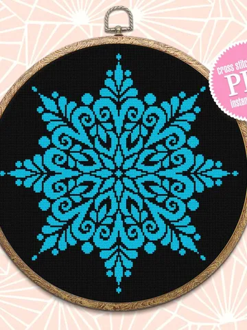 Mandala cross stitch pattern download PDF Easy mandala ornament embroidery PDF Monochrome cross stitch chart Snowflake beginner stitch #M103 $4.60