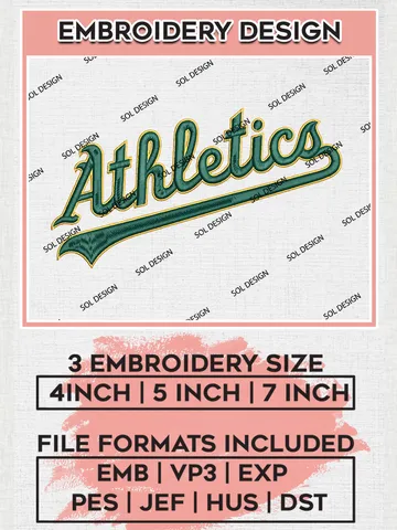 MLB Athletics Wordmark Logo Embroidery Design Files, MLB Oakland Athletics Team Embroidery, MLB Teams, 3 sizes, MLB Machine embroidery designs, Digital Download $6.99