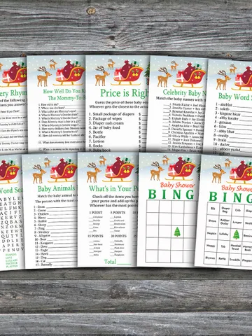 Rudolph animals baby shower games bundle,Christmas Baby Shower games package,Fun Baby Shower Games,9 Printable Games-252 $5.95