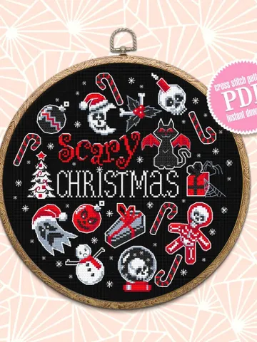 Gothic Christmas cross stitch pattern download PDF Spooky Christmas pattern digital Gothic embroidery PDF, DIY gothic decor Horror gift #N52 $4.60