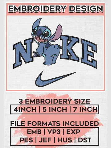 Nike Cute Stitch Embroidery Designs, Lilo & Stitch Embroidery, Disney Embroidery Files, Machine embroidery Files, Digital Download EMB_CARTOON_146 $6.99