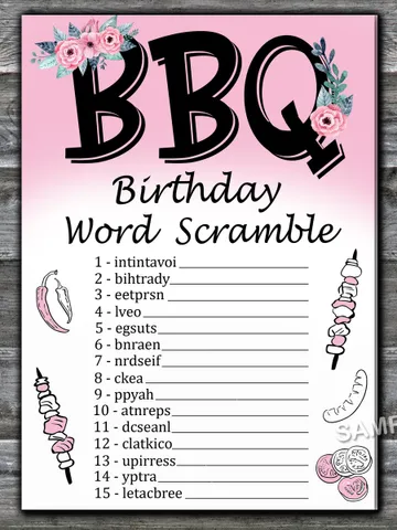 BBQ Birthday Word Scramble Game,Adult Birthday party game-fun games for her-Instant download $1.75