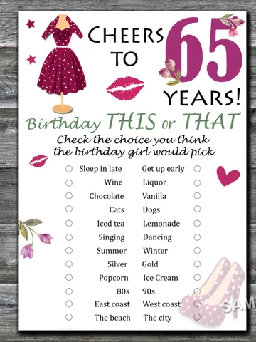 65th Birthday This or that game,Adult Birthday party game-fun games for her-Instant download $1.75