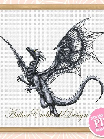 Dragon cross stitch pattern download PDF Fantasy animal cross stitch chart, Blackwork patterns Dragon embroidery PDF, Gothic home decor #K39 $4.95
