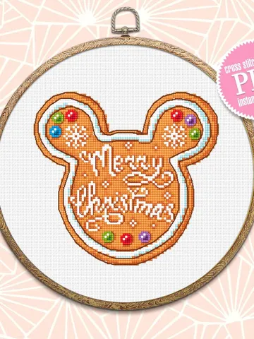 Christmas gingerbread cross stitch pattern download PDF, Mouse silhouette cross stitch chart, Small cross stitch Gingerbread ornament #N87 $3.50