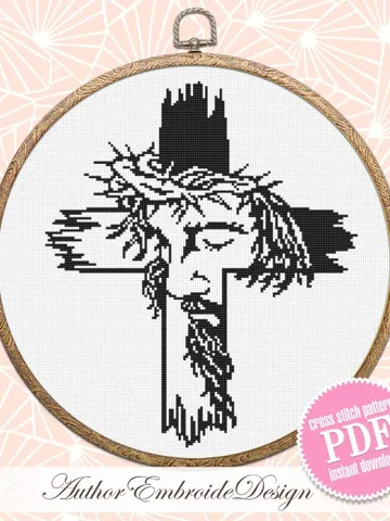 Religious cross with Jesus cross stitch pattern PDF instant download Christian cross stitch chart, Jesus on the cross digital pattern #O21 $4.70