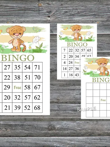 Tiger bingo cards,Cute Tiger bingo game,Tiger printable bingo cards,60 Bingo Cards,INSTANT DOWNLOAD--311 $3.95