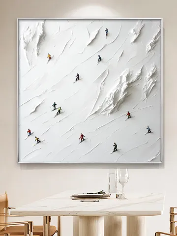 Skiers on the Slopes, 3D Impasto Winter Sports Art, Textured White Mountain Painting, Miniature Skiers Decor, Unique Gift for Ski Lovers $111.82