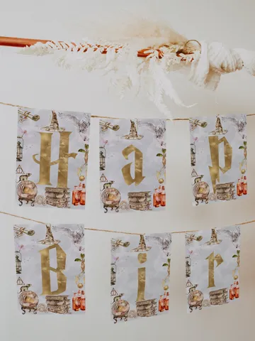 The Chosen One Birthday Party; Happy Birthday Banner Wizard Birthday Party; Magic School 1st Birthday; Editable Wizarding World Banner; W8 $11.62