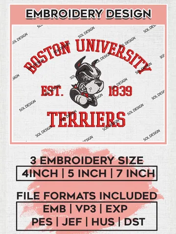 Boston University Terriers Est 1839 Logo Embroidery Designs, NCAA Boston University Terriers Team Embroidery, NCAA Team Logo, 3 sizes, Machine embroidery Files, Digital Download $6.99