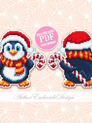 Christmas penguin cross stitch pattern PDF download Double-sided Christmas tree decor for plastic canvas Baby penguin ornament pattern #N124 $3.60