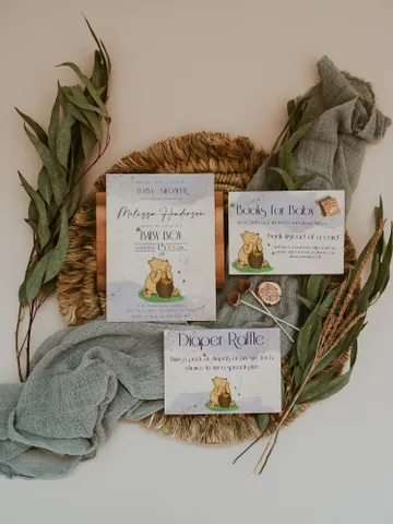 Classic Winnie Pooh Baby Shower Invitation Set; Boy Baby Shower Template; Blue Baby Shower Invite; Honey Bear Invite; Winnie Template $22.95