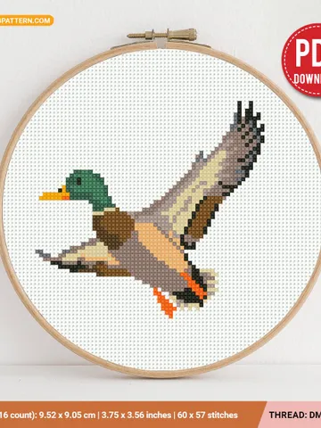 Mallard Duck cross stitch pattern, Small Embroidery, Tiny, bird, beginner counted, modern chart, gift DIY, embroidery, instant PDF, digital $4.74