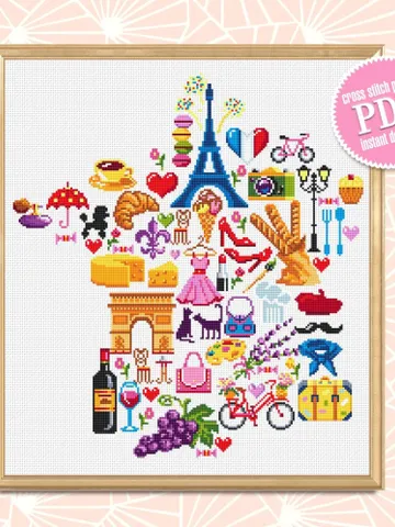 France map cross stitch pattern PDF download French sampler cross stitch chart, France pattern digital PDF, Paris cross stitch #E7 $6.20