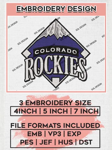 MLB Colorado Rockies Logo Embroidery design Files, MLB Colorado Rockies Team Embroidery, MLB Teams, 3 sizes, MLB Machine embroidery designs, Digital Download $6.99
