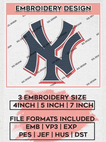 MLB New York Yankees Logo Embroidery Design Files, MLB New York Yankees Team Embroidery, MLB Teams, 3 sizes, MLB Machine embroidery designs, Digital Download $6.99