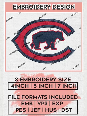 Chicago Cubs Logo Embroidery Designs, MLB Chicago Cubs Embroidery Design, MLB Embroidery Design Files, MLB Logo, 3 sizes, Machine embroidery Files, Digital Download $6.99