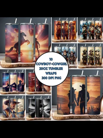 10 Western Cowboy 20 Oz Tumbler Wraps png Bundle, Cowboy and Cowgirl Sublimation Bundle Tumbler Designs png, Cowboy Gnomes Tumbler Wrap png $4.50