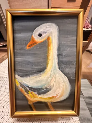 Oil Painting White Goose Poultry Miniature Agriculture Wall Decor 10x15cm Portrait of a Goose 6x4 inch Cardboard $56.00