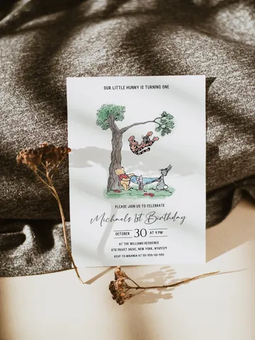 Winnie the Pooh Inspired First Birthday; Classic Winnie Pooh Invitations; Neutral Winnie Pooh Turning One; Winnie Pooh Birthday Party Theme $12.78