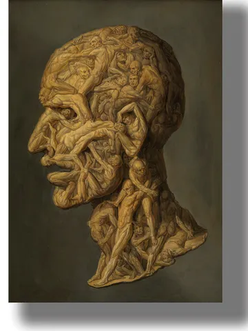 Testa anatomica. Man's head made up of writhing male figures. $21.00