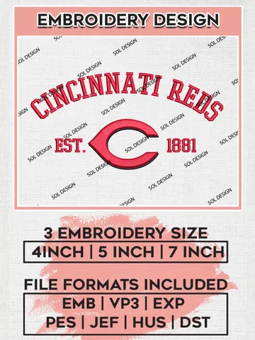MLB Cincinnati Reds Team Est Logo Embroidery Design, MLB Team Embroidery files, Cincinnati Reds Baseball Team, Reds Team, Digital Download
