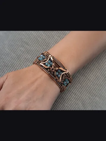 Copper wire wrapped chalcedony bracelet Unique woven copper wire bangle