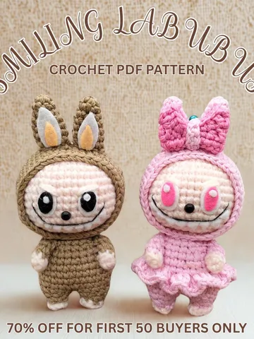 Smiling Bunny CROCHET PATTERN, Labubu Crochet Pattern, Labubu Inspired Amigurumi Plushies, Cute Monster Rabbit Toy, Ugly sweetie Lafufu $2.99