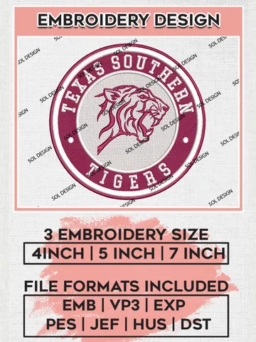 NCAA Texas Southern Tigers Round Logo Embroidery, NCAA Texas Southern Tigers Logo Embroidery files, NCAA Teams, Machine embroidery designs, Digital Download $6.99