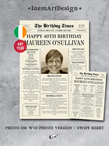 40th birthday NEWSPAPER, 40th birthday ideas, 40th birthday gift for men or woman, 40th birthday poster, 40th birthday decor DIGITAL FILE $14.00