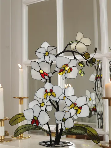 Stained Glass of Snow White Orchids, Snow White Orchid Stained Glass, Stained Glass Artwork: Snow White Orchids, Snow White Orchid Glass Artwork, Snow White Orchid Stained Glass Design, Snow White Orchids in Stained Glass $462.00