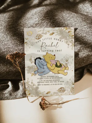 Winnie the Pooh Inspired First Birthday; Classic Winnie Pooh Invitations; Neutral Winnie Pooh Turning One; Winnie Pooh Birthday Party flw12 $12.78
