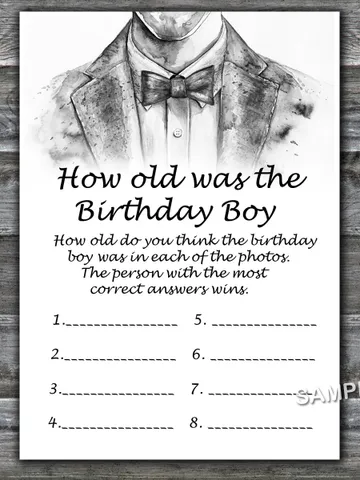 Bow Tie HOW OLD WAS THE birthday boy,Birthday Games for Him, Adult Birthday Games,Printable Birthday Games for Him $1.75