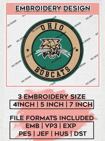 NCAA Ohio Bobcats Round Logo Embroidery, NCAA Ohio Bobcats Team Logo Embroidery files, NCAA Teams, Machine embroidery designs, Digital Download $6.99