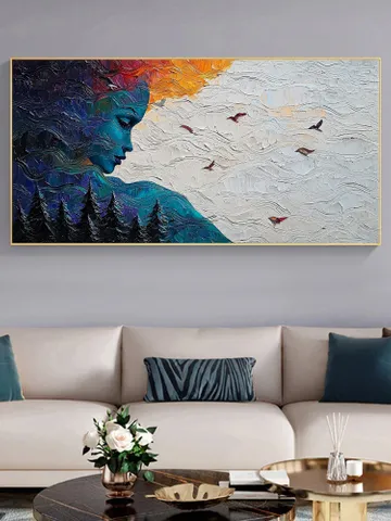 Impasto Woman Portrait, Nature Art, Textured Painting, 3D Canvas Art, Modern Wall Decor, Figurative Art, Forest Scene Art, Living room Decor $129.82